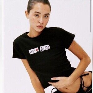 With Jean Cropped Baby Tshirt Black Logo Sz XXS